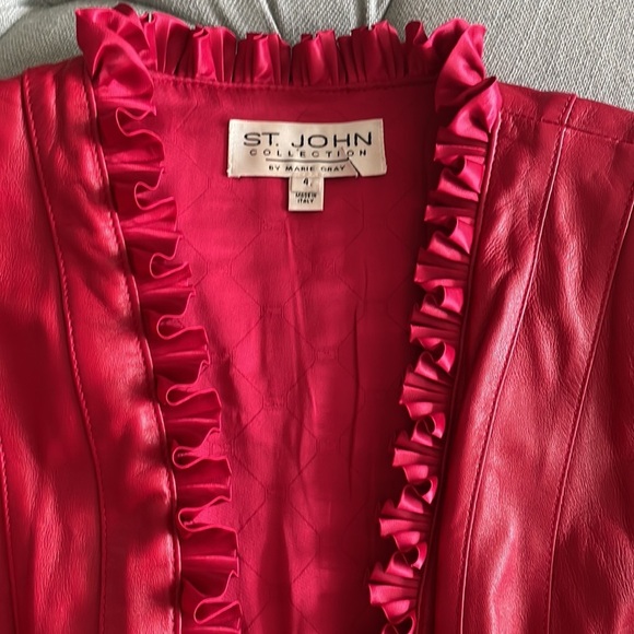 St. John Collection by Marie Gray Leather and Silk Blazer Jacket - Picture 5 of 16